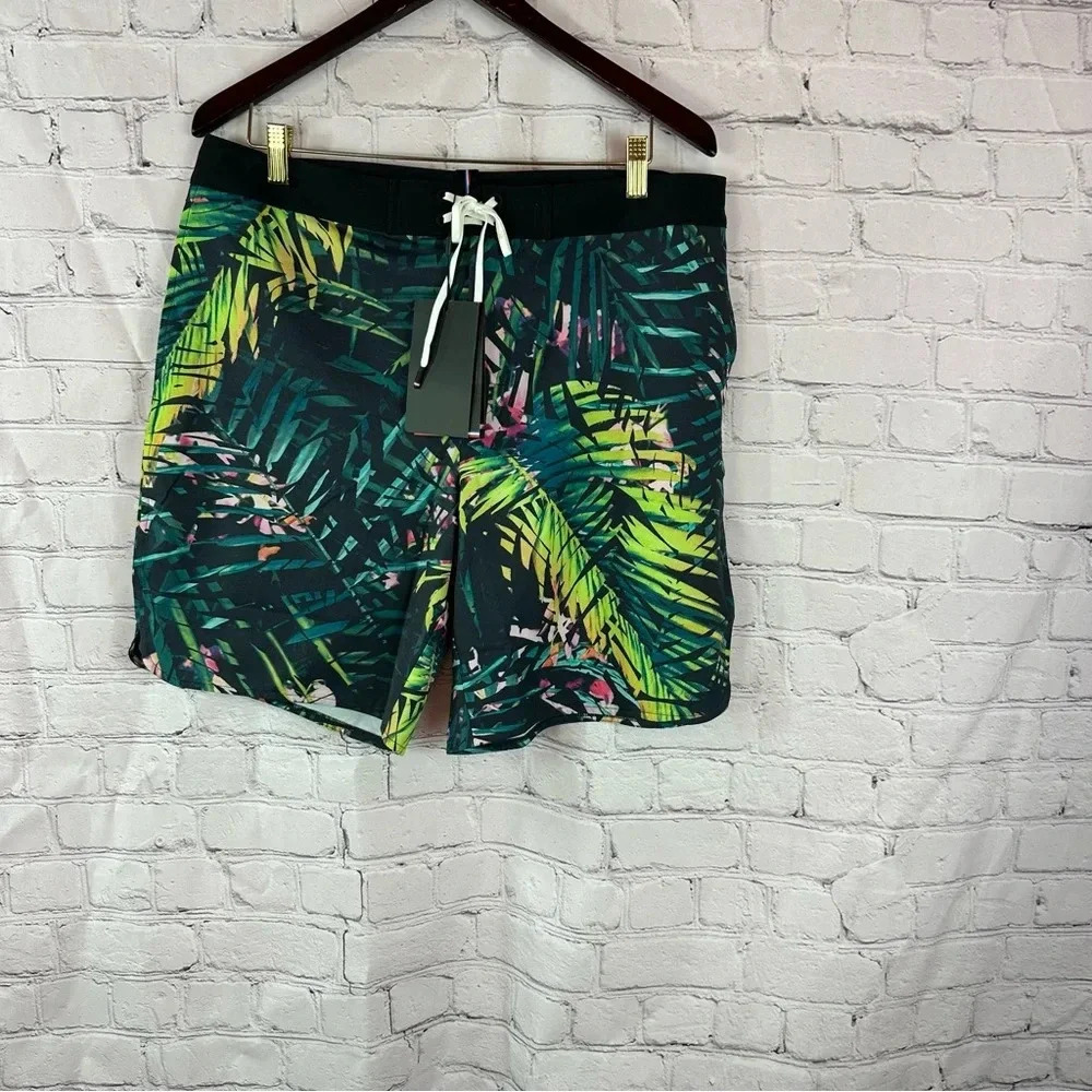 fourlaps board short swimwear night swim palms multi sz 34 athletic fit unlined